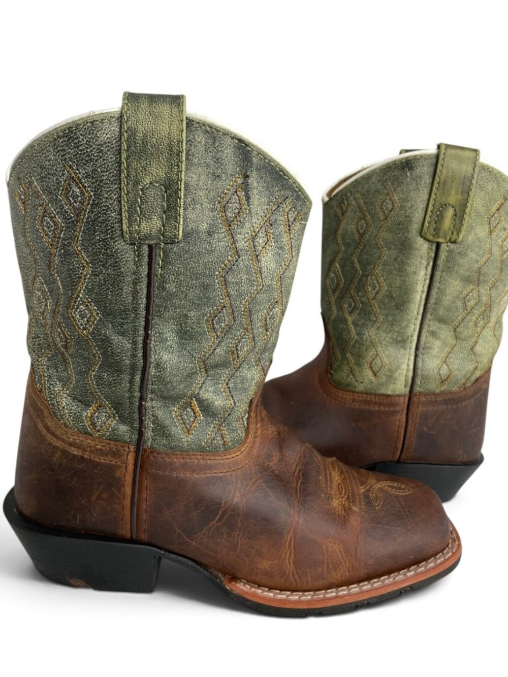 Dan Post Teddy Green Brown Leather Western Cowboy Boots Youth Kids 2 D